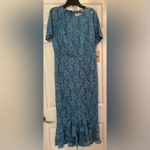 Nanette Lepore Flounce Lace Midi Dress, Dragon Teal color, Size 6, New with tags